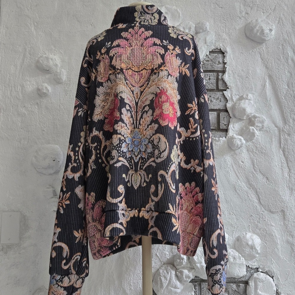 Vintage Style Tapestry Floral Mock Neck Victorian Coquette Sweater Size 4XL
